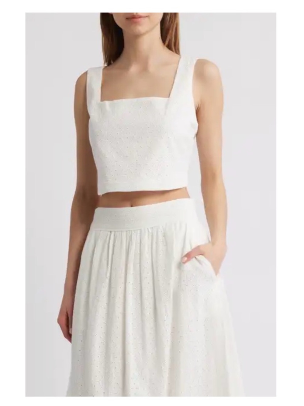 Paige Aelita Women's White Eyelet Square Neck Crop Top